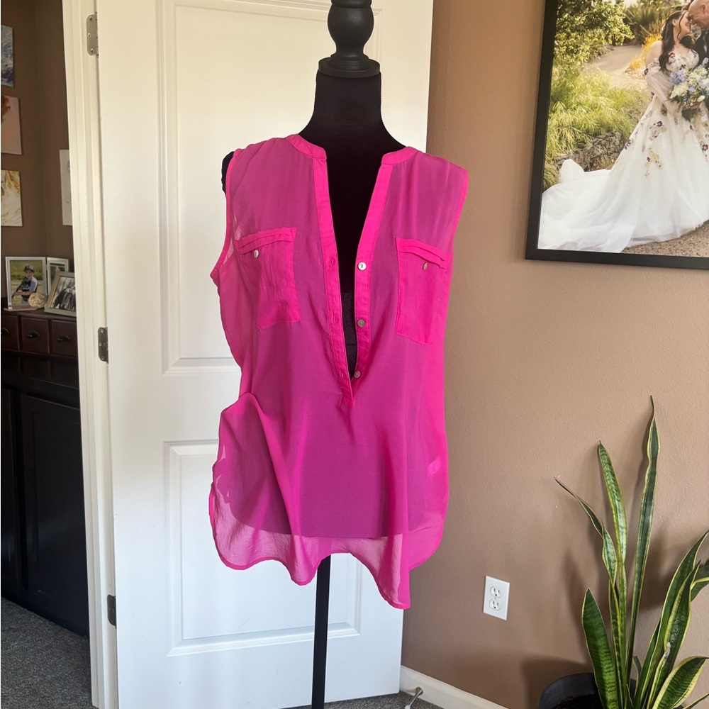 Apt. 9 Sleeveless Split-Neck Blouse - Fuchsia Pink